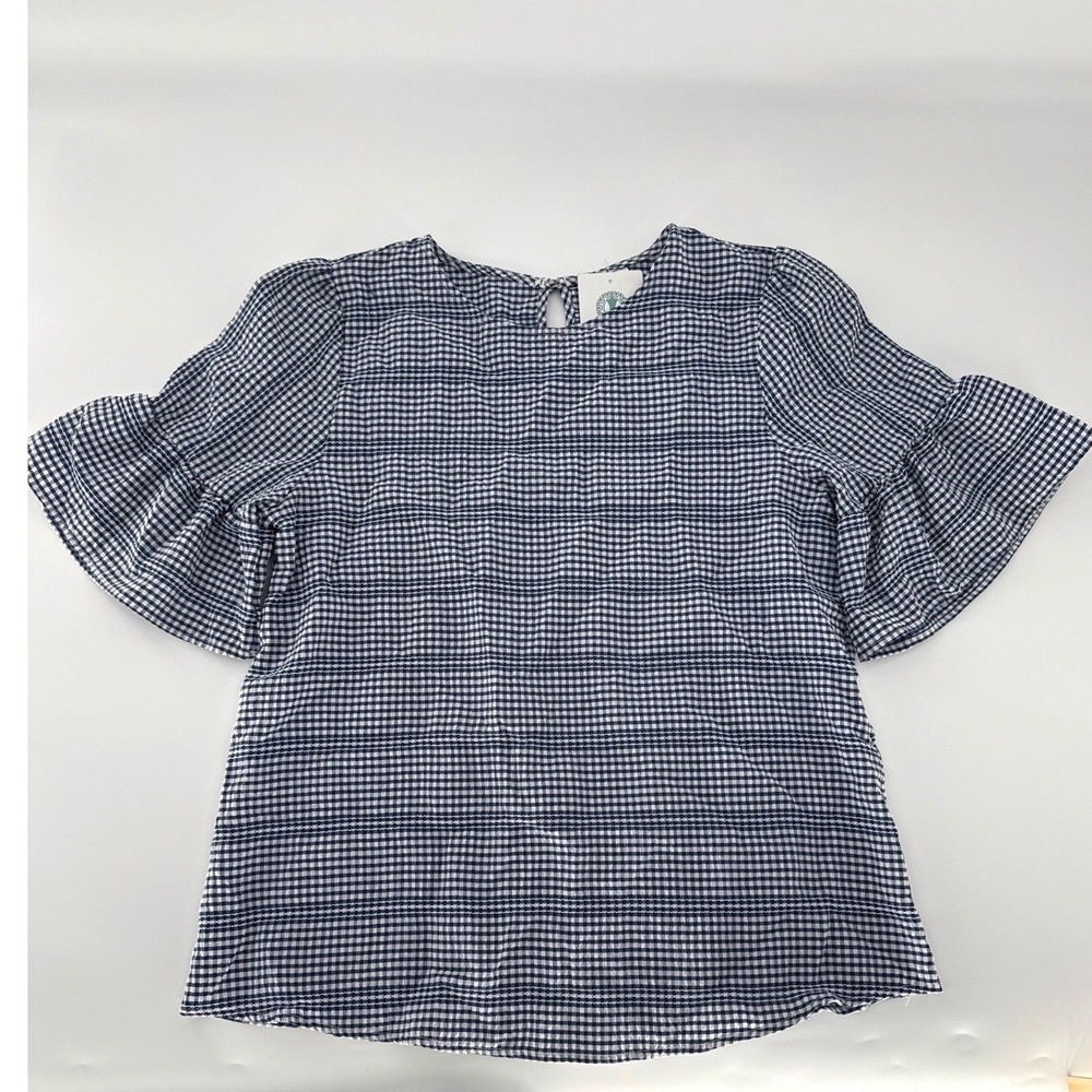 Westmoon (Navy Blue)‎ Bell Sleeve Gingham Top Womens Small